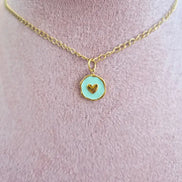 Heart Pendant-Edelstahl Gold-Orange & Pink & Turquoise - Halskette