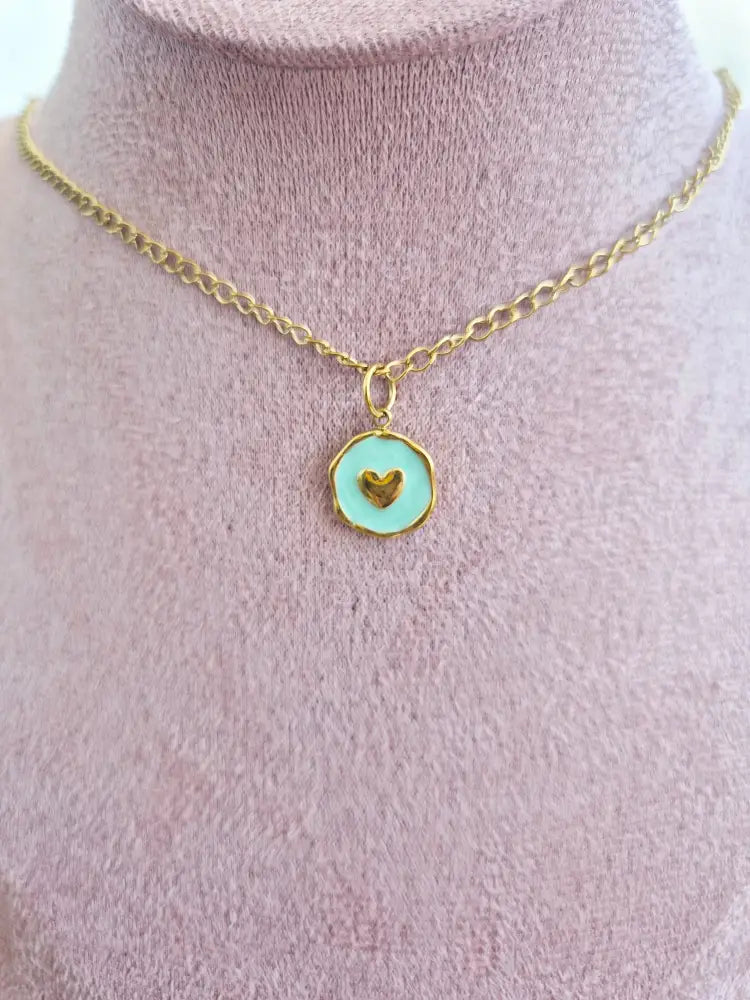 Heart Pendant-Edelstahl Gold-Orange & Pink & Turquoise - Grün - Halskette