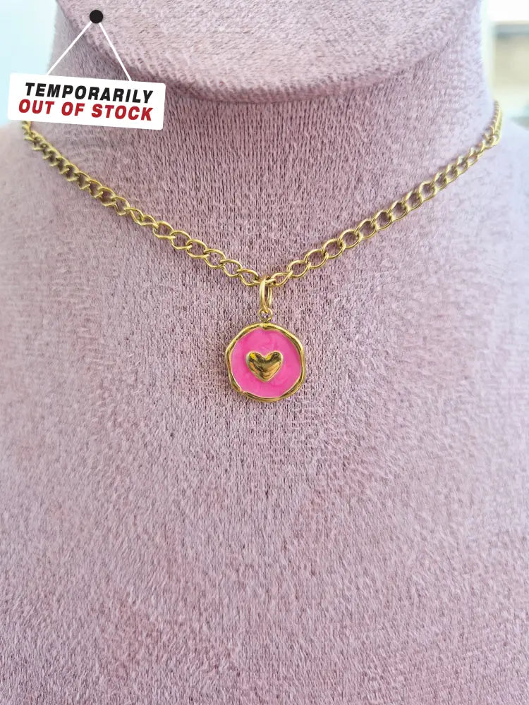 Heart Pendant-Edelstahl Gold-Orange & Pink & Turquoise - Halskette