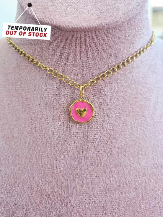 Heart Pendant-Edelstahl Gold-Orange & Pink & Turquoise - Halskette