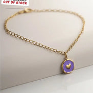Heart Pendant-Edelstahl Gold-Orange & Pink & Turquoise & Purple - Lila - Halskette