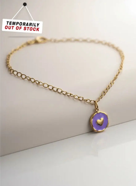 Heart Pendant-Edelstahl Gold-Orange & Pink & Turquoise & Purple - Lila - Halskette