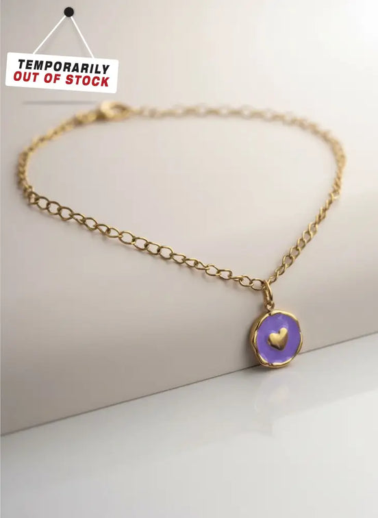 Heart Pendant-Edelstahl Gold-Orange & Pink & Turquoise & Purple - Lila - Halskette