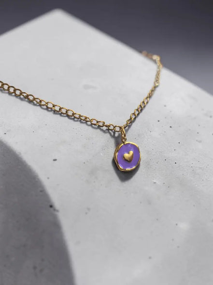 Heart Pendant-Edelstahl Gold-Orange & Pink & Turquoise & Purple - Halskette