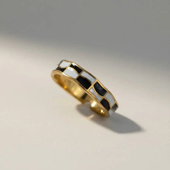 Aeriselle-Eclipse Chequered Ring Black-Edelstahl Gold & Silver - Gold - Ringe