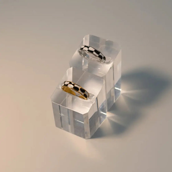 Aeriselle-Eclipse Chequered Ring Black-Edelstahl Gold & Silver - Ringe