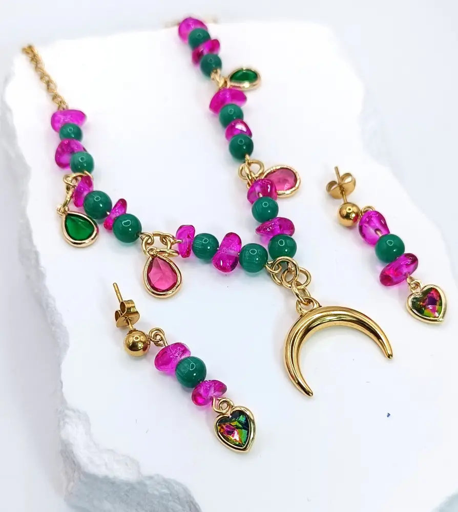 Aeriselle-Green Moon Elf Earrings-Edelstahl Gold - Ohrringe