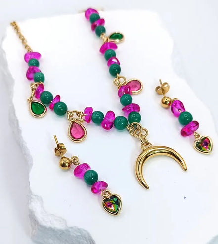 Aeriselle-Green Moon Elf Earrings-Edelstahl Gold - Ohrringe