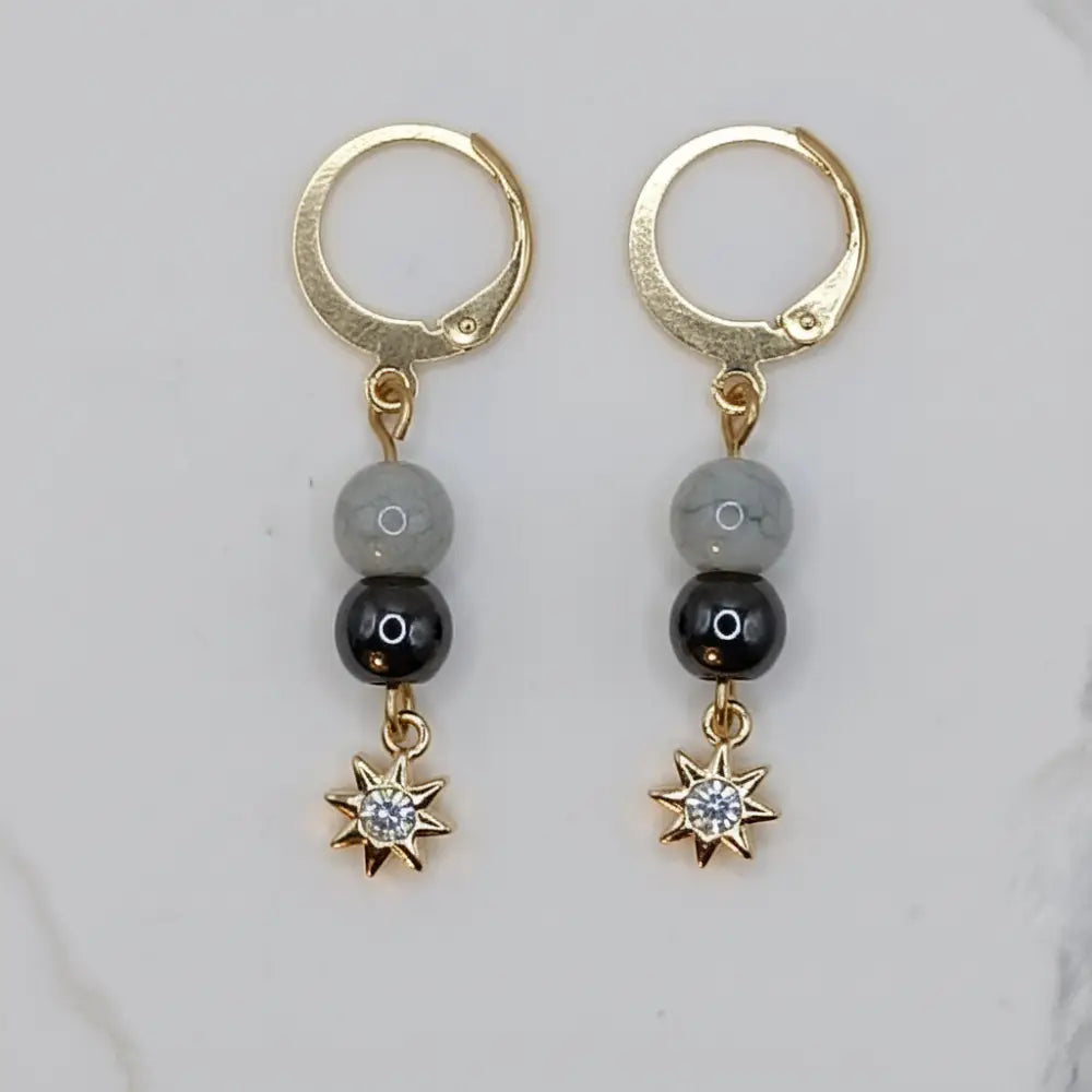 Gold, Grau Edelstahl Ohrringe mit Sonne Anhanger