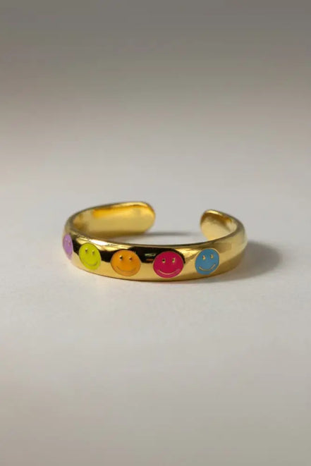 Aeriselle-Joy Spirit Smiley Ring -Edelstahl Gold & Silver - Gelb - Ringe