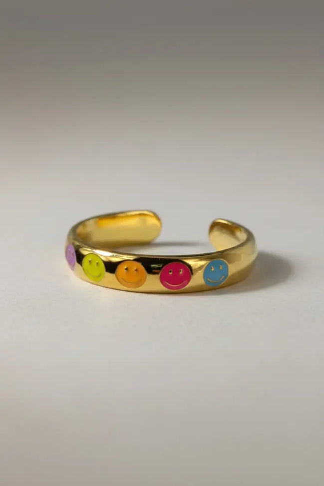 Aeriselle-Joy Spirit Smiley Ring -Edelstahl Gold & Silver - Gelb - Ringe