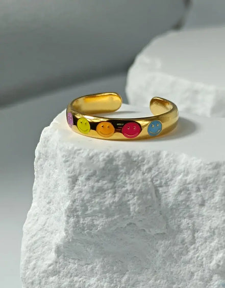 Aeriselle-Joy Spirit Smiley Ring -Edelstahl Gold & Silver - Ringe