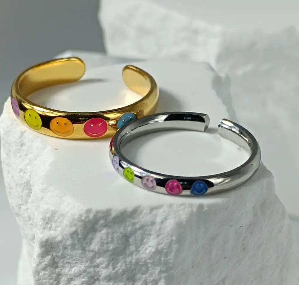 Aeriselle-Joy Spirit Smiley Ring -Edelstahl Gold & Silver - Ringe
