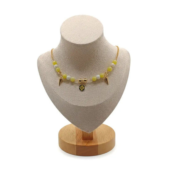 Halskette aus Glassperlen und Naturstein Perlen Seraphinit , abgeschlossen mit einer goldenen Kette