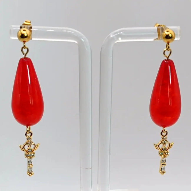Rot und gold Ohrringe mit Magic Wand Anhanger