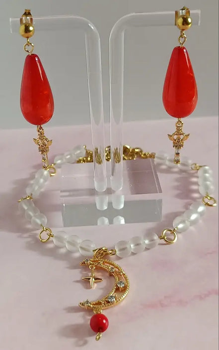 Aeriselle-Mage the Red Moon Earrings-Edelstahl & Zirkonia Gold - Ohrringe