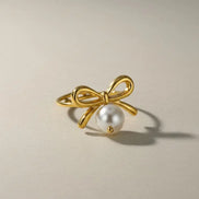 Aeriselle-Pearl Ribbon Ring- Edelstahl Gold White - Ringe