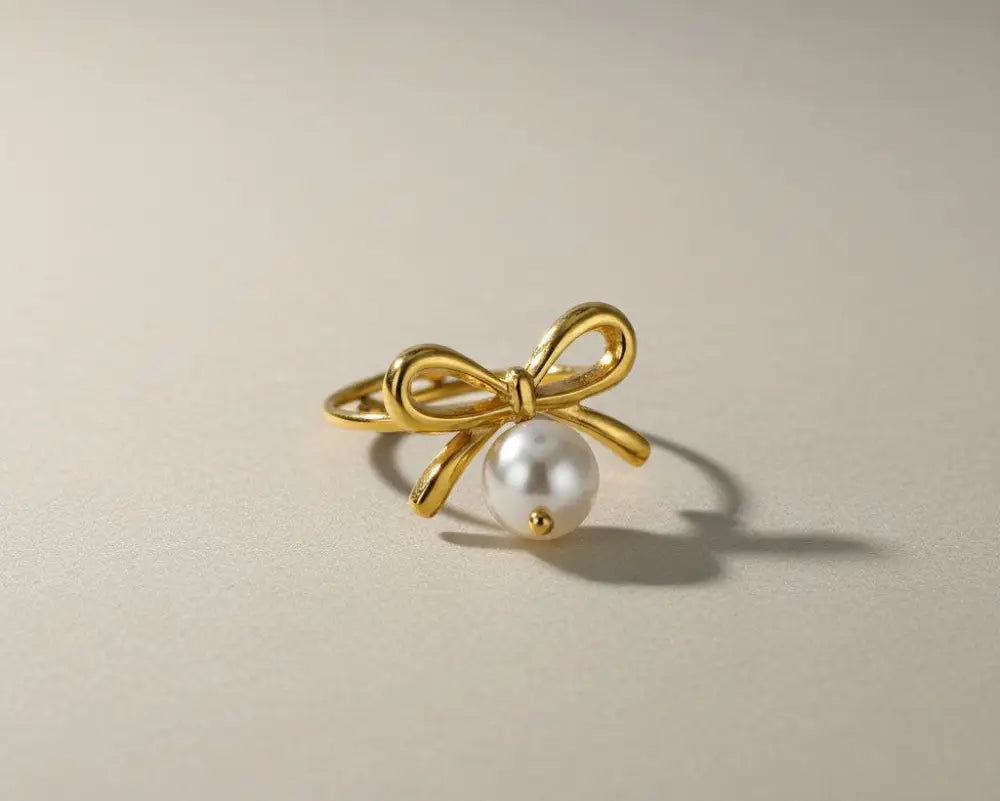 Aeriselle-Pearl Ribbon Ring- Edelstahl Gold White - Ringe