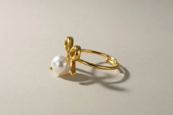 Aeriselle-Pearl Ribbon Ring- Edelstahl Gold White - Ringe