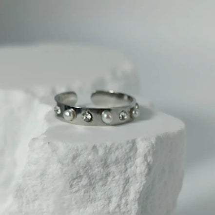 Aeriselle- Pearl Ring – Edelstahl Sun Gold & Moon Silver - Ringe