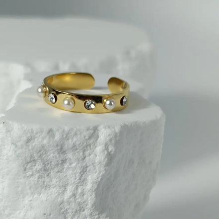 Aeriselle- Pearl Ring – Edelstahl Sun Gold & Moon Silver - Ringe