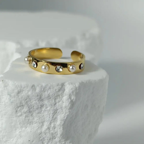 Aeriselle- Pearl Ring – Edelstahl Sun Gold & Moon Silver - Ringe
