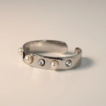 Aeriselle- Pearl Ring – Edelstahl Sun Gold & Moon Silver - Silber - Ringe