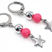 Silber und Rosa Edestahl Ohrringe mit Stern Anhanger