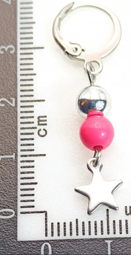 Silber und Rosa Ohrringe mit Stern Anhanger