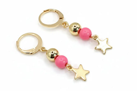 Gold und Rose Edestahl Ohrringe mit Stern Anhanger