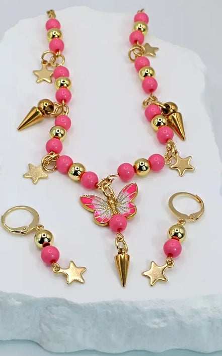 Aeriselle-Pink Butterfly Fairies Earrings-Edelstahl Gold & Silver - Ohrringe