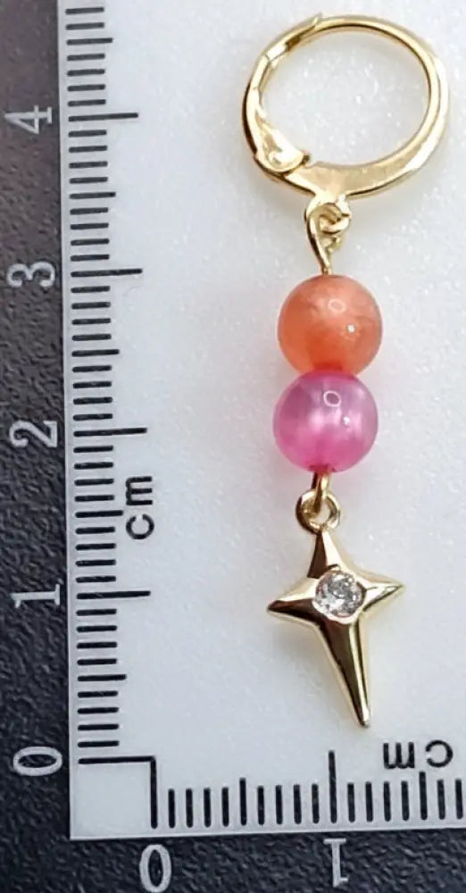 Gold Ohrringe Orange und Rosa mit Stern Anhanger