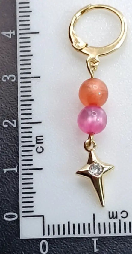 Gold Ohrringe Orange und Rosa mit Stern Anhanger