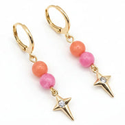 Gold Ohrringe Orange und Rosa mit Stern Anhanger
