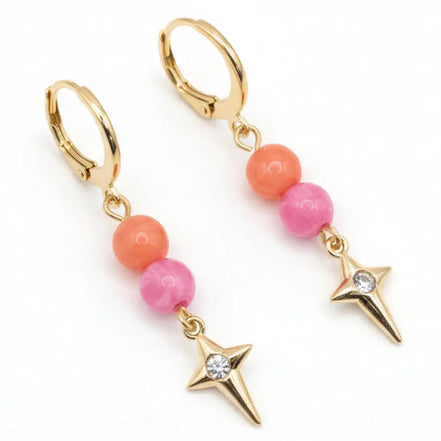 Gold Ohrringe Orange und Rosa mit Stern Anhanger