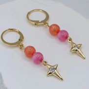 Gold Ohrringe Orange und Rosa mit Stern Anhanger