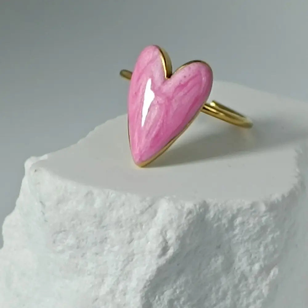 Aeriselle-Sakura Heart Enamel Ring -Edelstahl Gold - Ringe