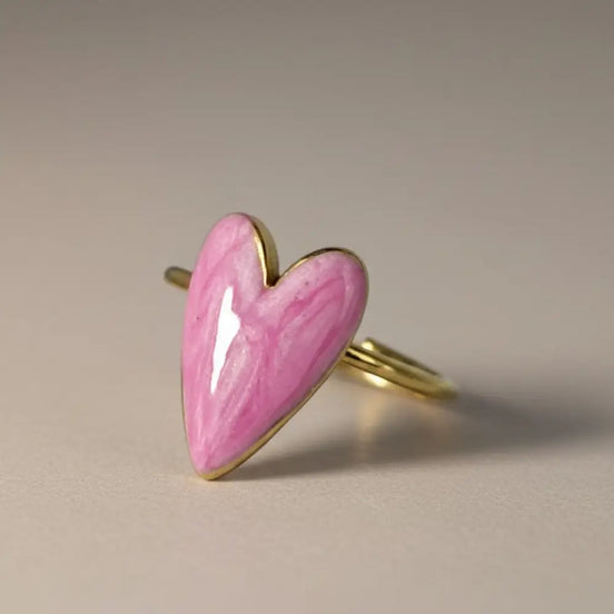 Aeriselle-Sakura Heart Enamel Ring -Edelstahl Gold - Ringe