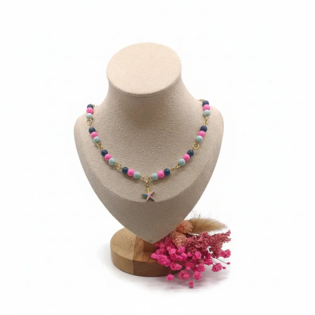 Seestern-Halskette mit goldener Kette, bunt