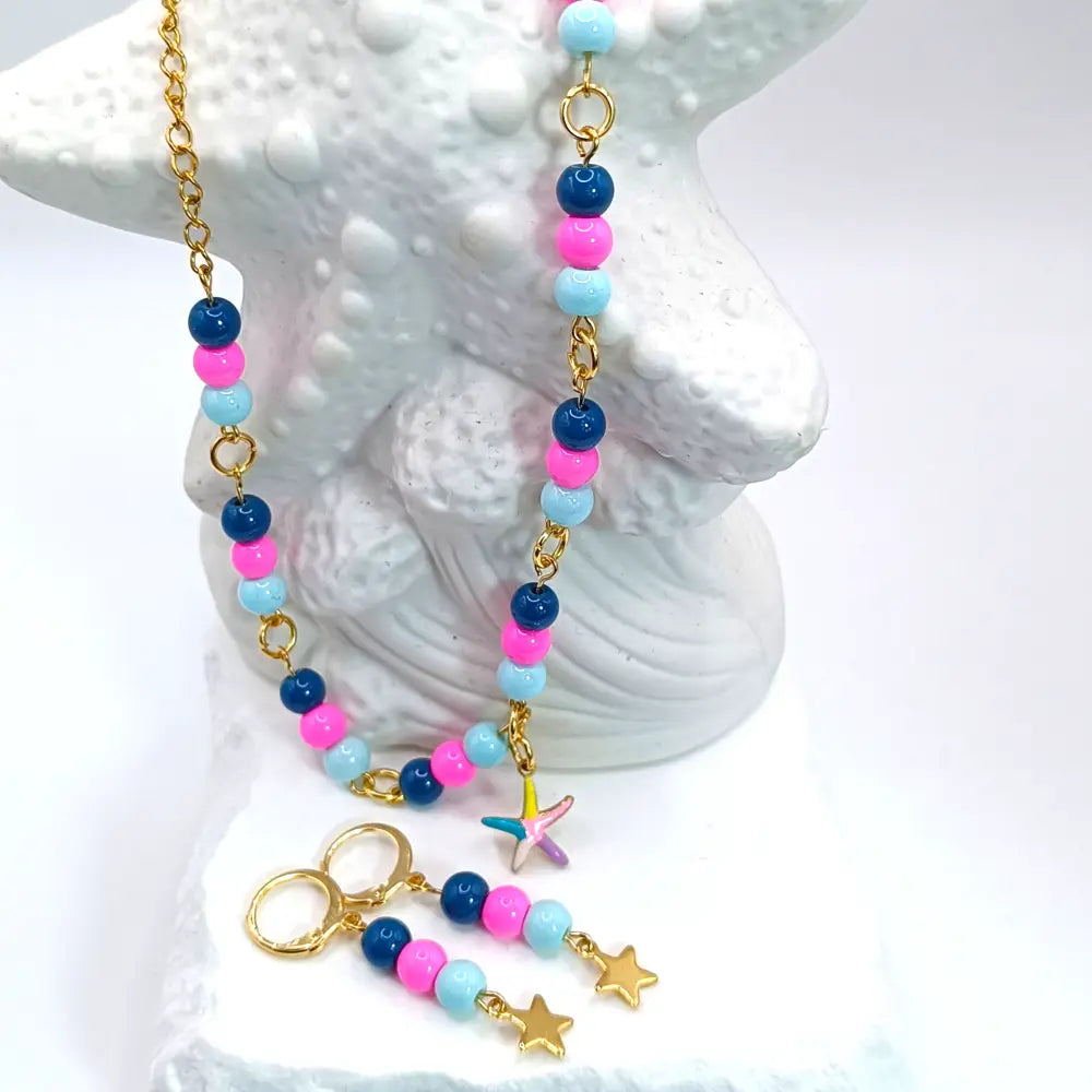 Seestern-Halskette mit goldener Kette, bunt