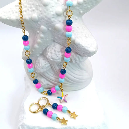 Seestern-Halskette mit goldener Kette, bunt