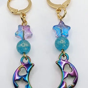 Gold edelstahl ohrringe mir stern und mond anhanger