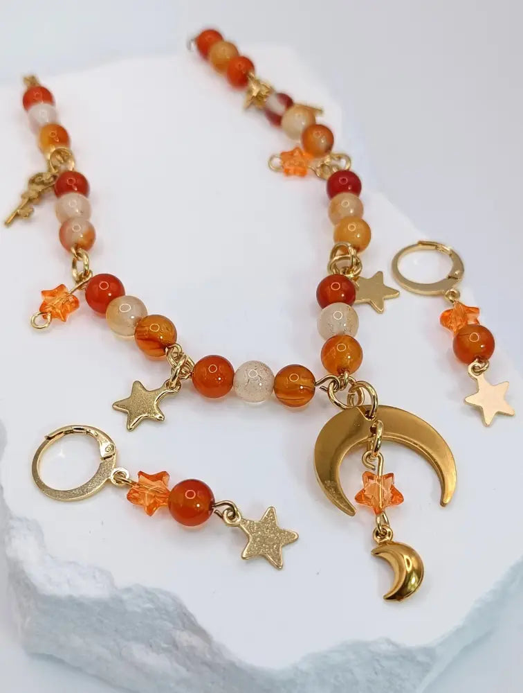 Aersielle-Starlight Sisterhood Earrings-Edesltahl Opal Orange & Gold - Ohrringe