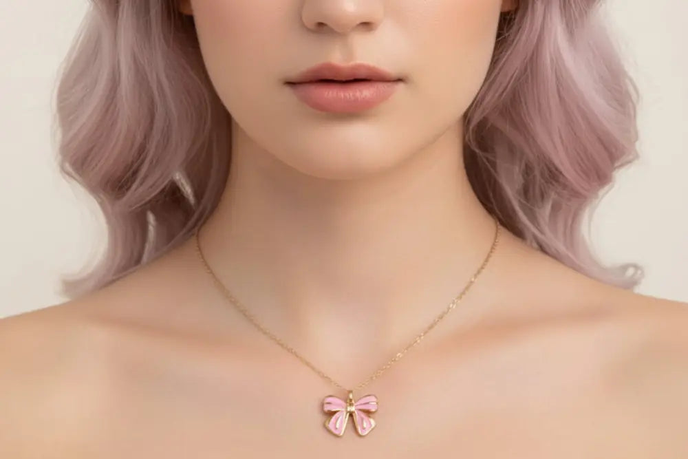 Alltagsmagie-Pink Bow Necklace-Edelstahl Gold & Silver - Halskette