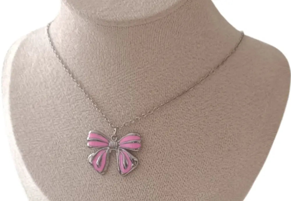 Alltagsmagie-Pink Bow Necklace-Edelstahl Gold & Silver - Halskette