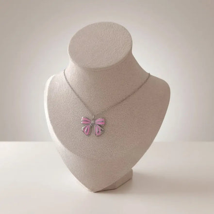 Alltagsmagie-Pink Bow Necklace-Edelstahl Gold & Silver - Silber - Halskette