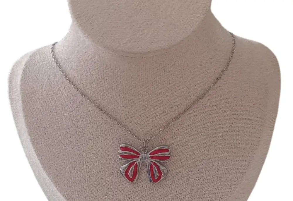 Alltagsmagie-Red Bow Necklace-Edelstahl Gold & Silver - Halskette