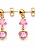 dreampunk.arts gold stainless steel stud earrings featuring pink transparent star beads and heart-shaped crystal charms.