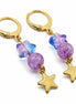 dreampunk.arts gold stainless steel earrings featuring purple star and round glass beads with star charms