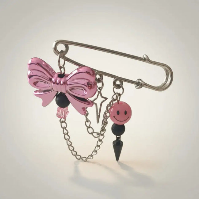 Kawaii Magic – Bubblegum Smiley Brooch Pin-Pink - Sicherheitsnadel Brosche